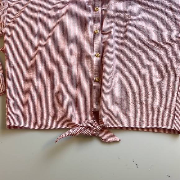 Mo:Vint Top Pink And White Striped Oxford - Picture 2 of 5